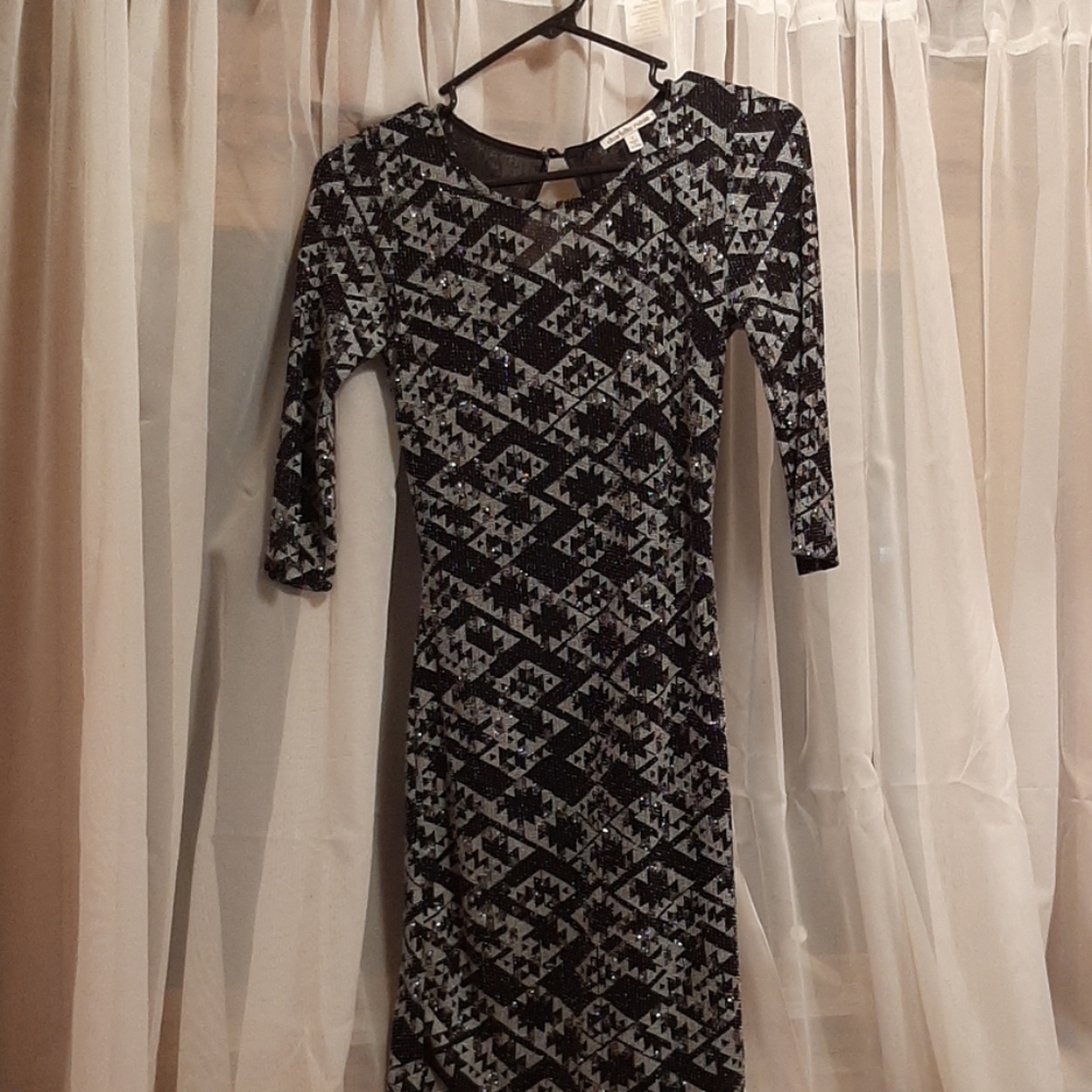 ♠️Sparkle Glitter Charlotte Russe Longsleeve Holiday Party Dress with Open Back